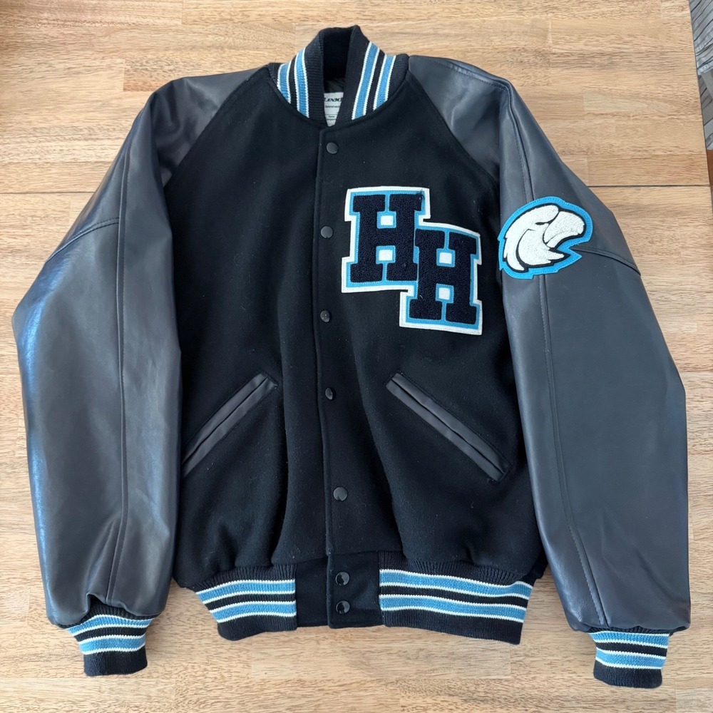 Hilton Head Seahawks Varsity Letterman Jacket Mens L Wool Faux Leather Bomber